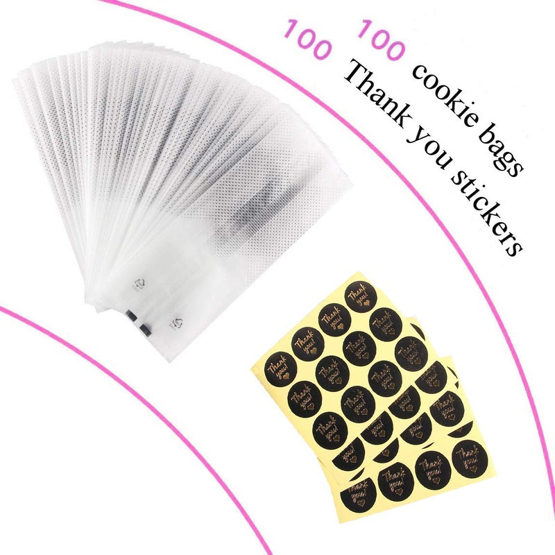 SRainbowPP SAILING-GO 100 pcs./Pack Translucent Plastic Bags for Cookie,Cake,Chocolate,Candy,Snack Wrapping Good for Bakery Party with Thank You Stickers - Image 2